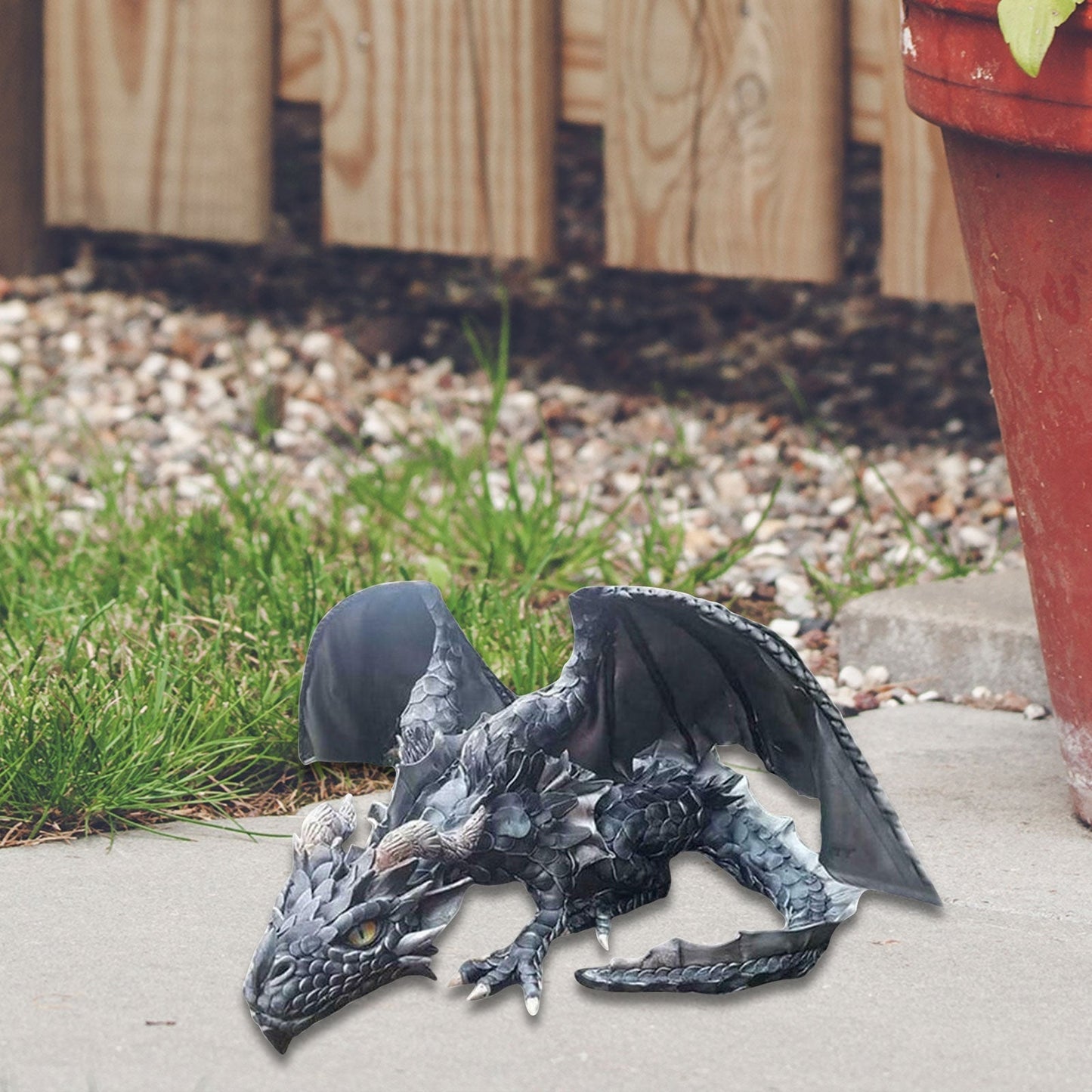 Dragon Guardian Statue with Detailed Sculpting for Garden, Patio, Pond, and Yard Decor