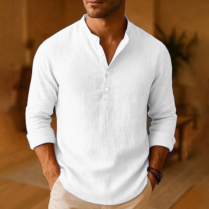Relaxed Fit Long Sleeve Shirt with Dropped Shoulders and Cotton Blend Fabric