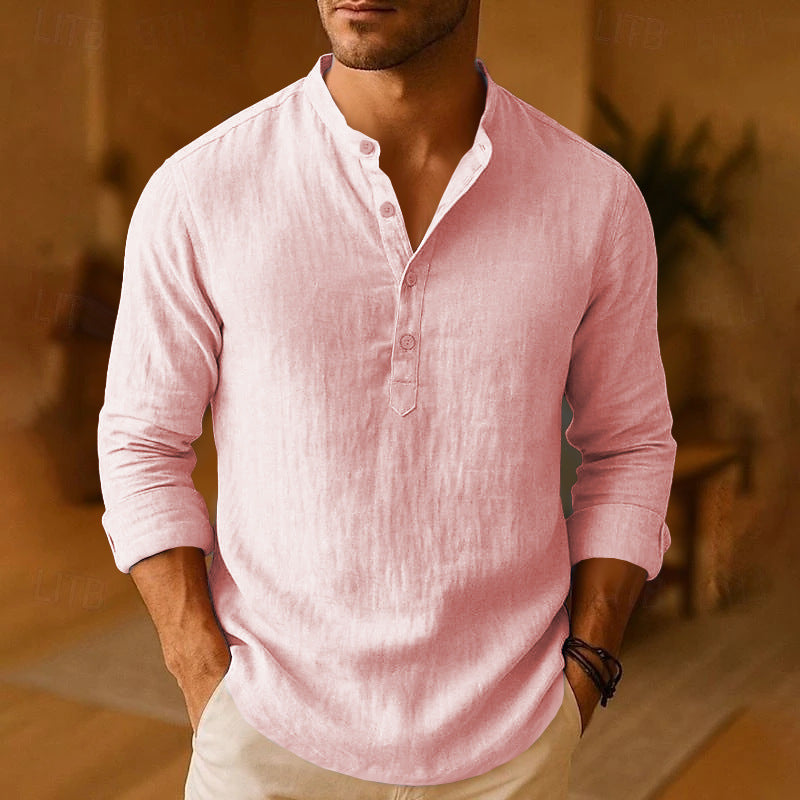 Relaxed Fit Long Sleeve Shirt with Dropped Shoulders and Cotton Blend Fabric