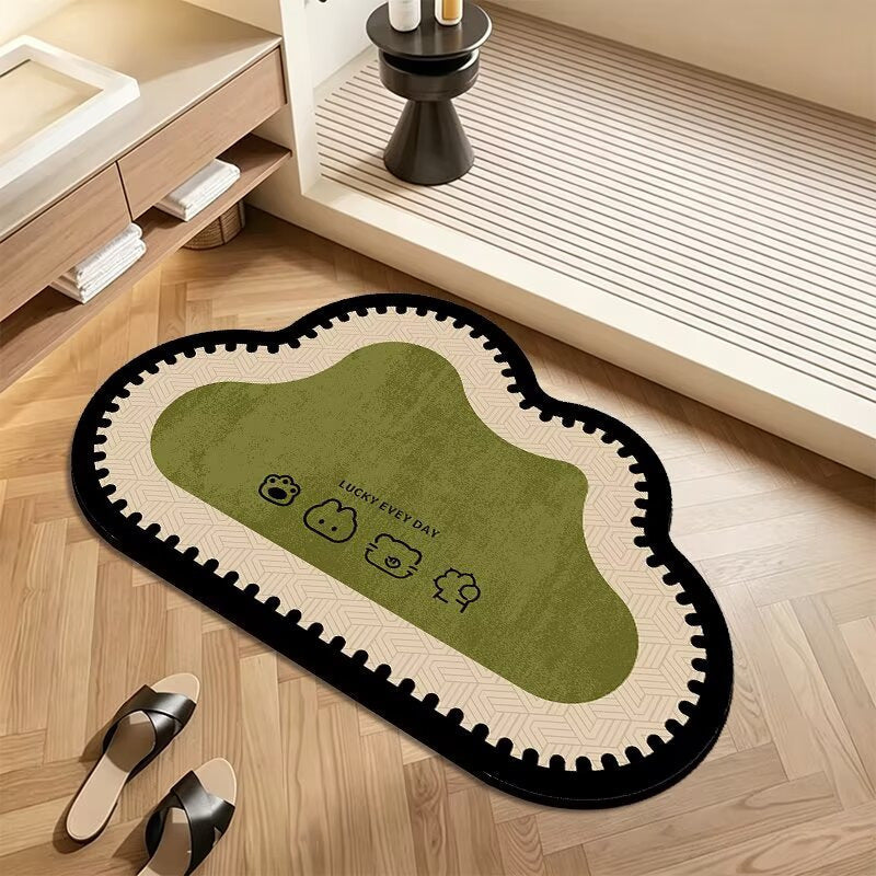 Plush Floor Rug with Non-Slip Backing and Patterned Edge Design