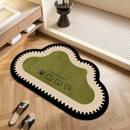 Plush Floor Rug with Non-Slip Backing and Patterned Edge Design