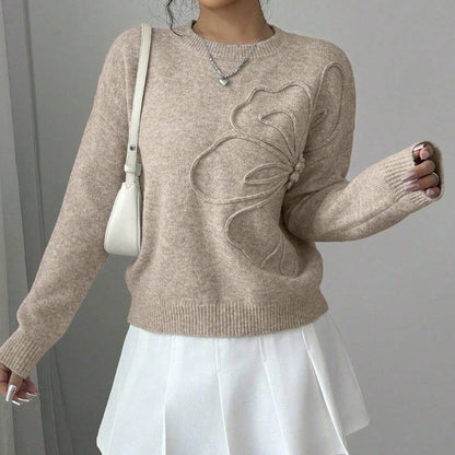 Classic Floral Textured Round Neck Knit Sweater top
