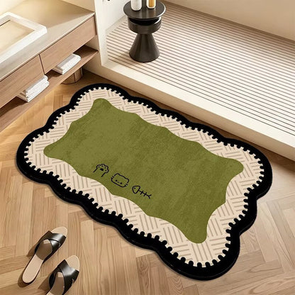 Plush Floor Rug with Non-Slip Backing and Patterned Edge Design