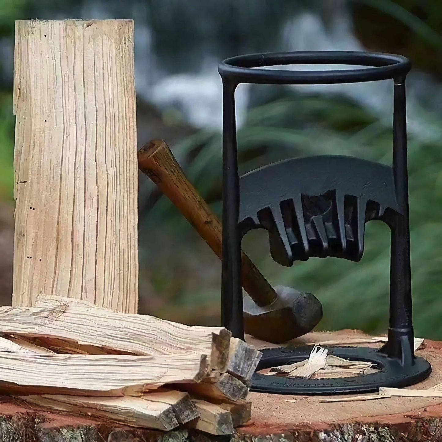 Manual Cast Iron Wood Splitter with Wedge Design for Firewood Logs