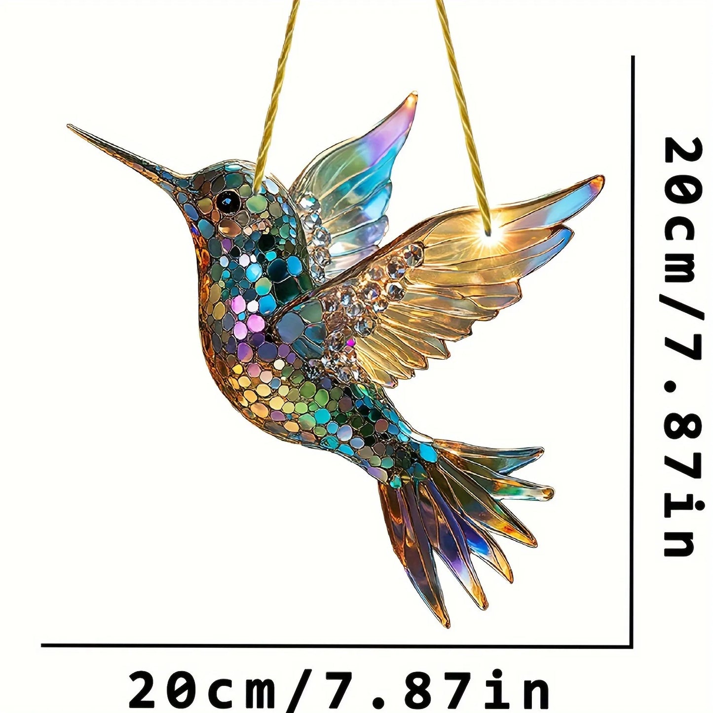 Colorful Bird Suncatcher Window Panel with Rainbow Light Reflections