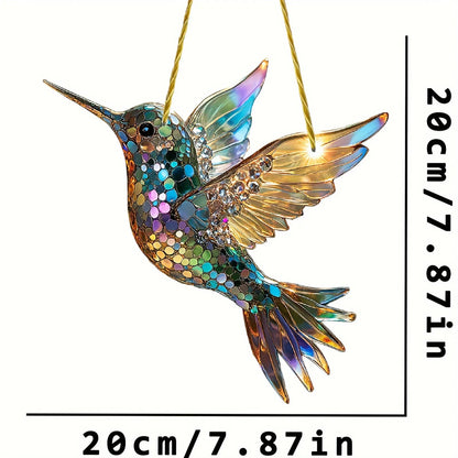 Colorful Bird Suncatcher Window Panel with Rainbow Light Reflections