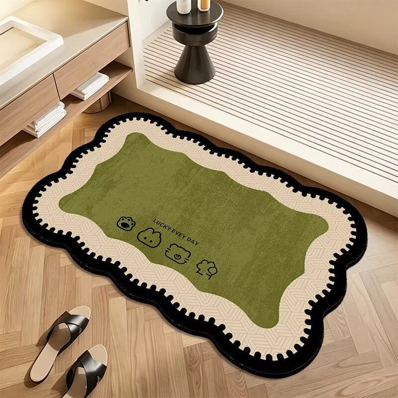Plush Floor Rug with Non-Slip Backing and Patterned Edge Design