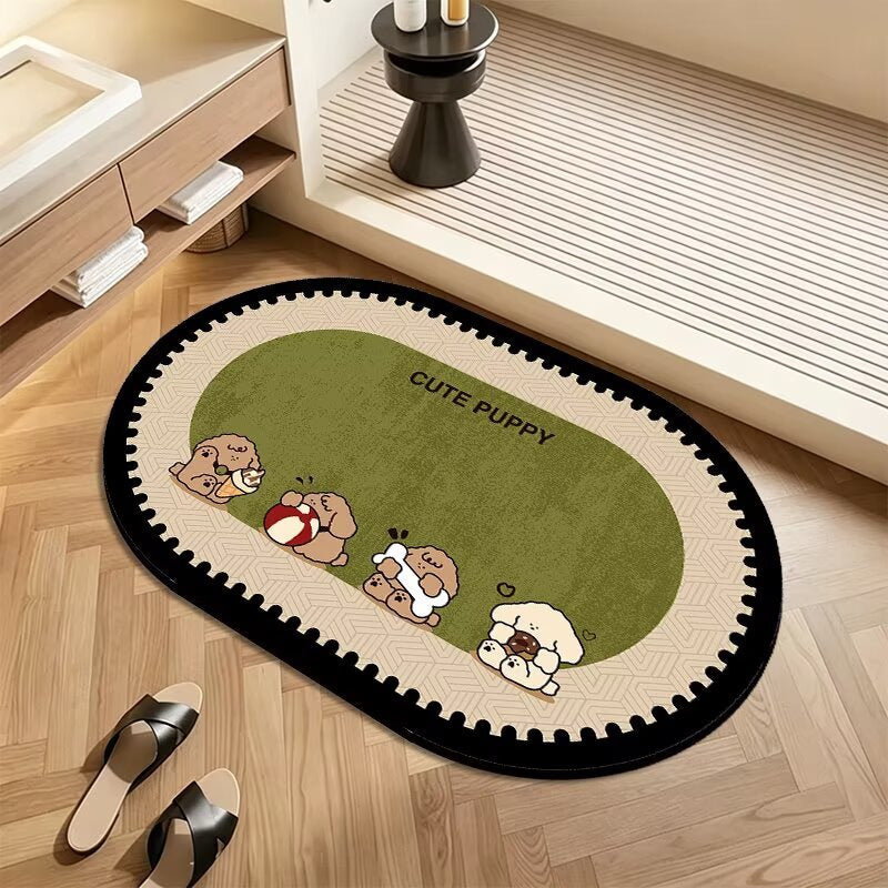 Plush Floor Rug with Non-Slip Backing and Patterned Edge Design