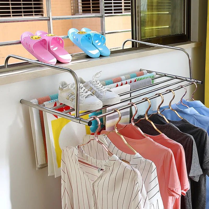 Extendable Balcony Clothes Rack with Stainless Steel Frame and Foldable Design