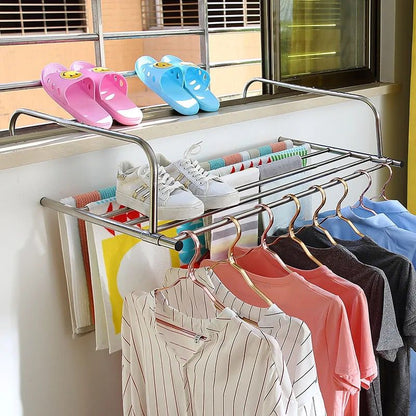 Extendable Balcony Clothes Rack with Stainless Steel Frame and Foldable Design