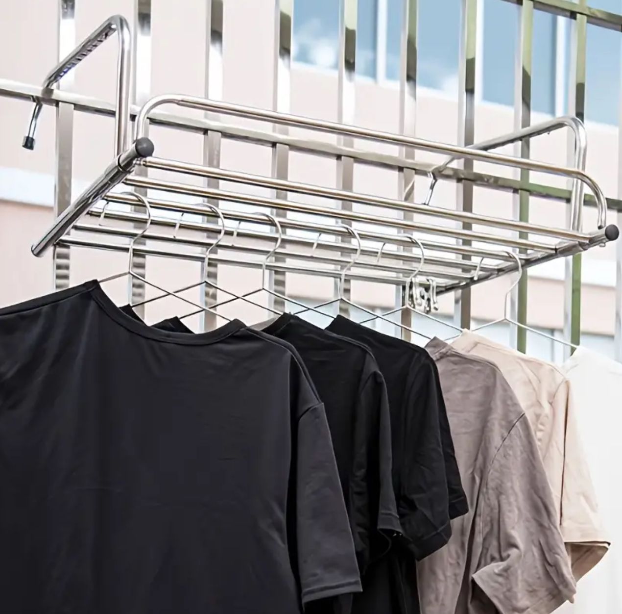 Extendable Balcony Clothes Rack with Stainless Steel Frame and Foldable Design