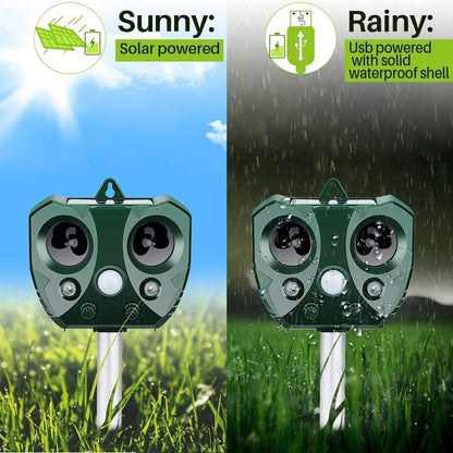 Motion Activated Ultrasonic Animal Repeller with Solar Power and LED Flashing Lights