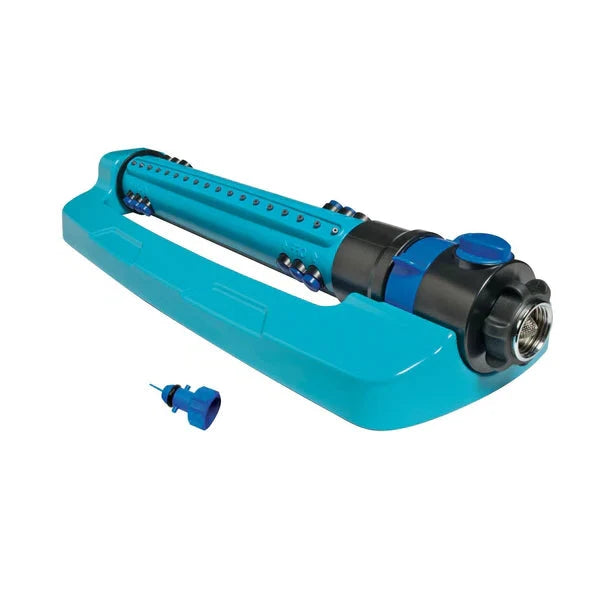 Oscillating Lawn Sprinkler with 18 Nozzle Heads and Adjustable Spray Patterns, 4500 Sq Ft Coverage