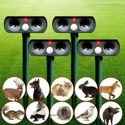Motion Activated Ultrasonic Animal Repeller with Solar Panel and PIR Sensor, 30ft Coverage