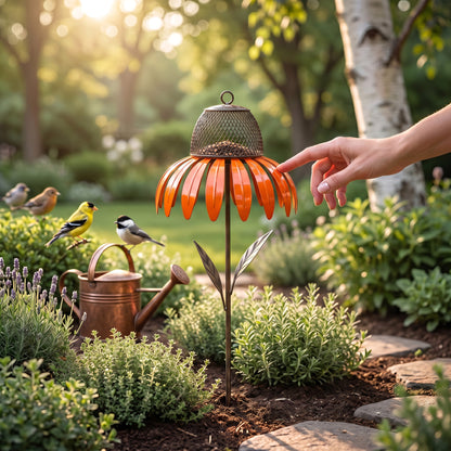 Flower-Shaped Bird Feeder with Ground Stake and Squirrel-Resistant Mesh