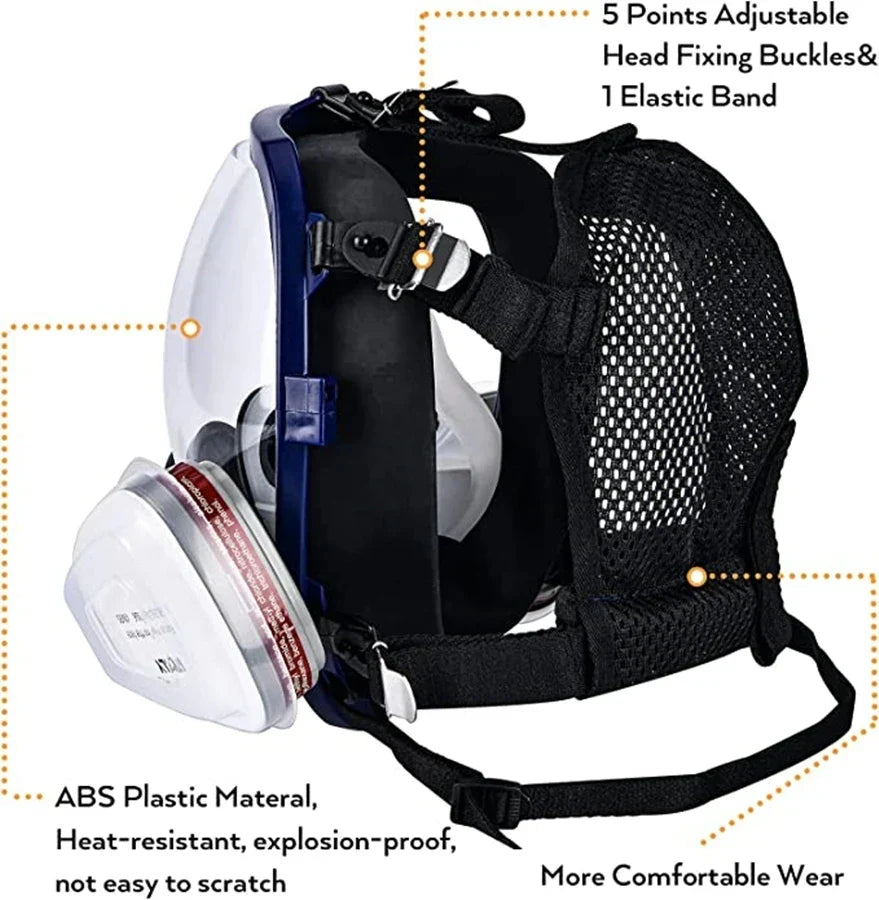 Full Face Respirator Mask with Anti-Fog Visor and Replaceable Filter Cartridges