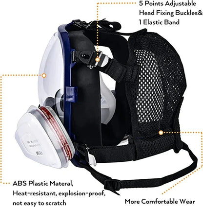 Full Face Respirator Mask with Anti-Fog Visor and Replaceable Filter Cartridges