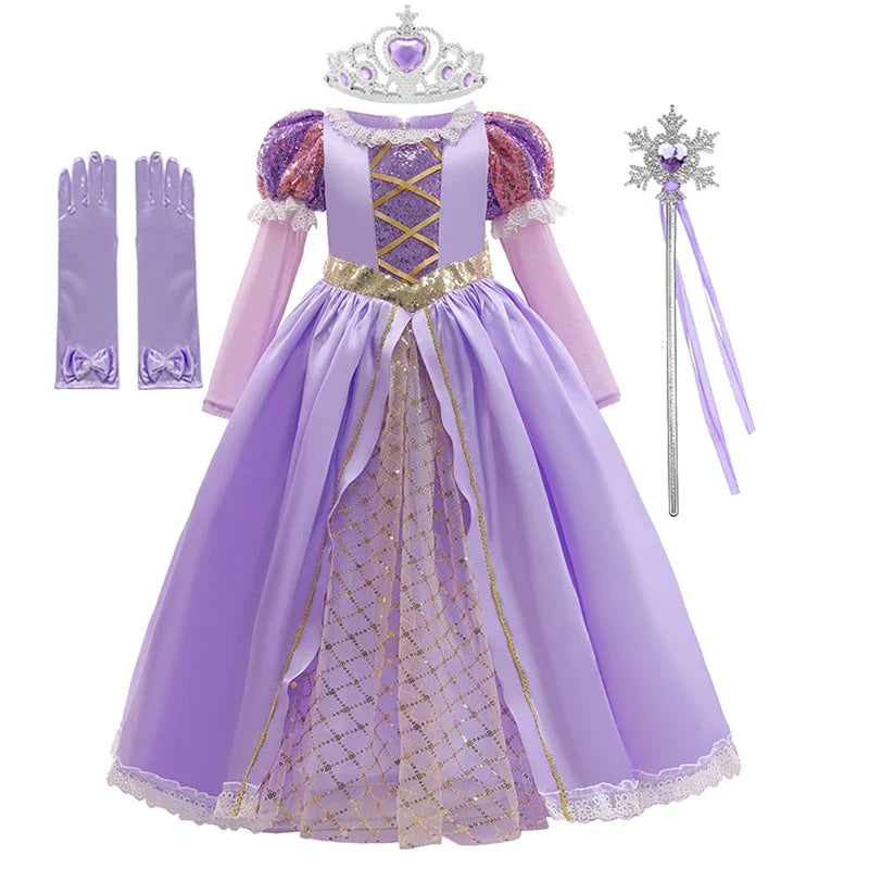 Girls Ball Gown Dress with Puff Sleeves and Applique Details for Ages 7 to 13