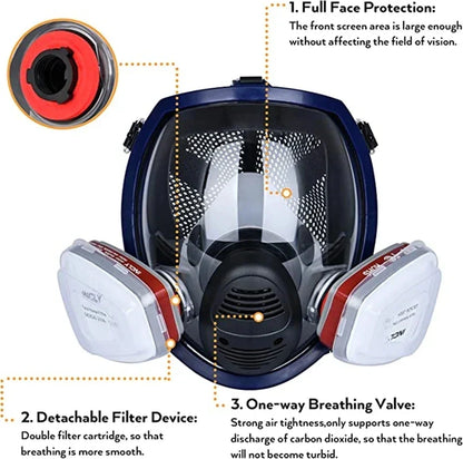 Full Face Respirator Mask with Anti-Fog Visor and Replaceable Filter Cartridges