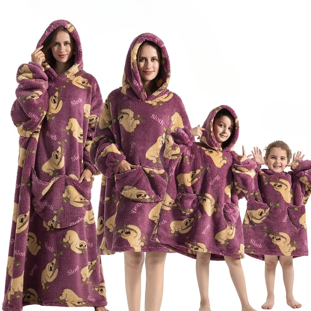 Oversized Hoodie Blanket with Pumpkin Design and Fleece Flannel Fabric, Machine Washable