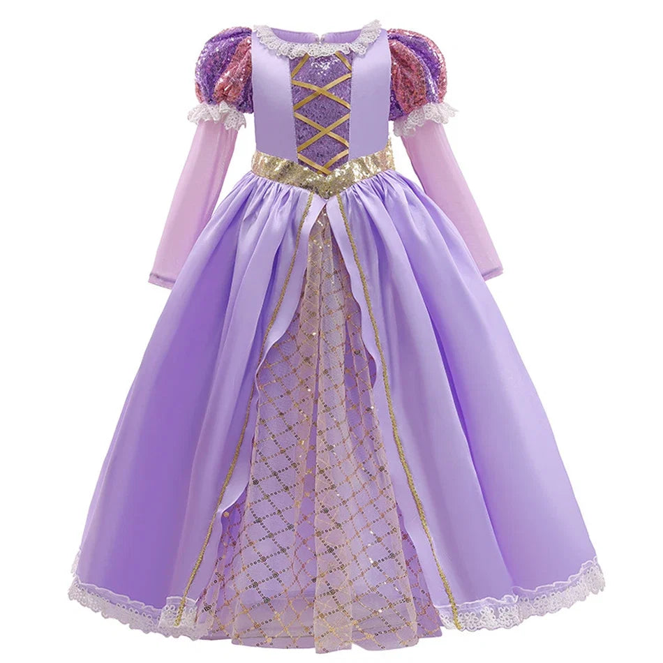 Girls Ball Gown Dress with Puff Sleeves and Applique Details for Ages 7 to 13