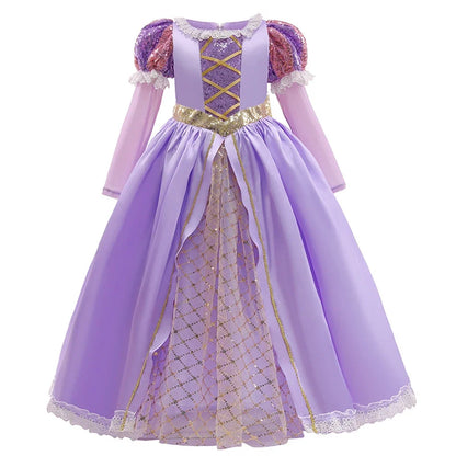 Girls Ball Gown Dress with Puff Sleeves and Applique Details for Ages 7 to 13
