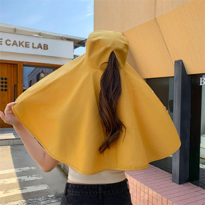 Wide Brim Sun Hat with Attached Shawl and Adjustable Fit for Women