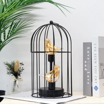 Warm White Fairy Light Table Lamp with Metal Birdcage Frame, Battery Operated