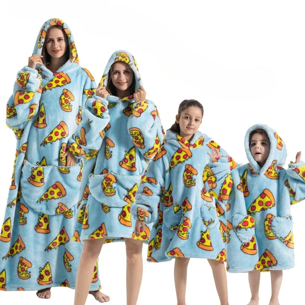 Oversized Hoodie Blanket with Pumpkin Design and Fleece Flannel Fabric, Machine Washable
