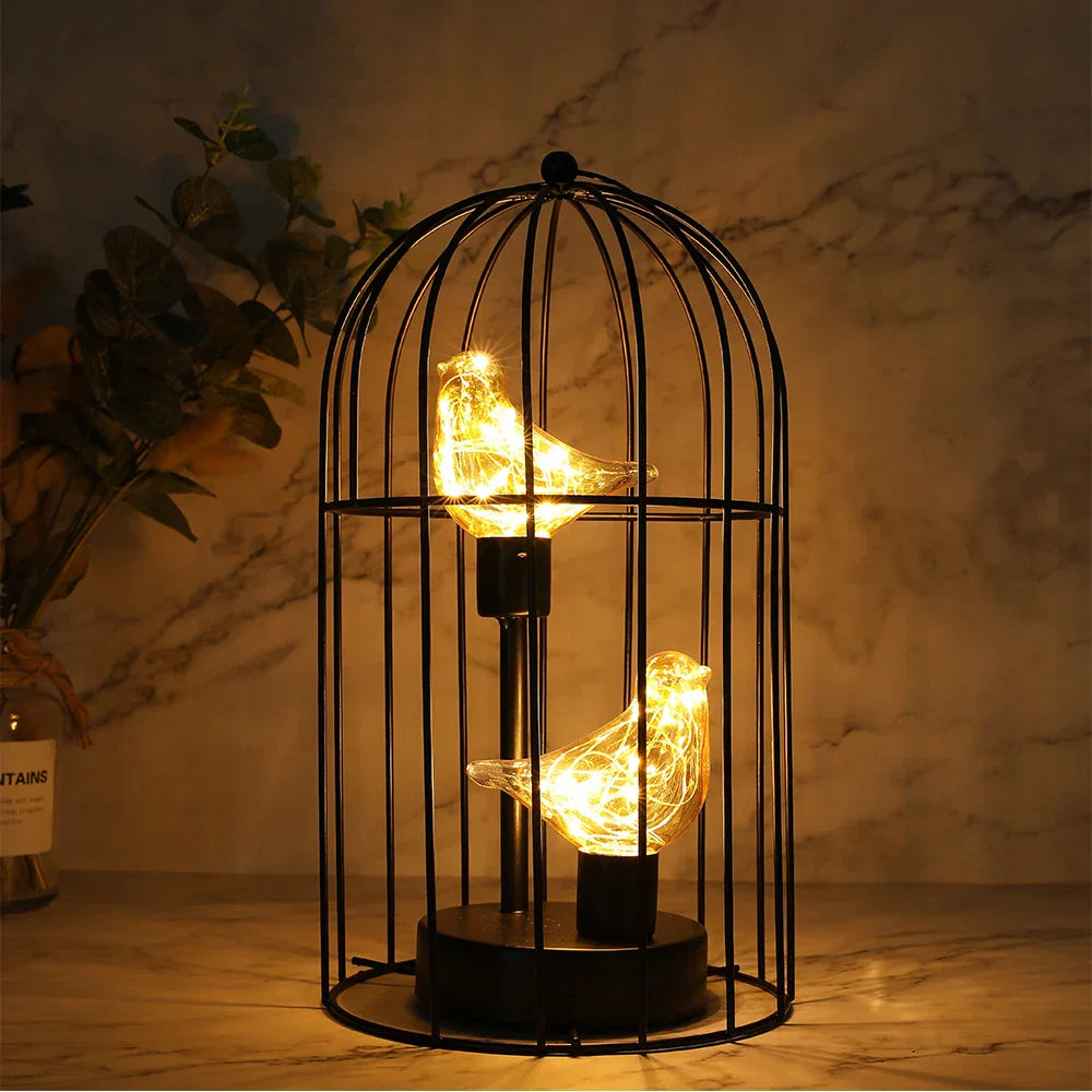 Warm White Fairy Light Table Lamp with Metal Birdcage Frame, Battery Operated