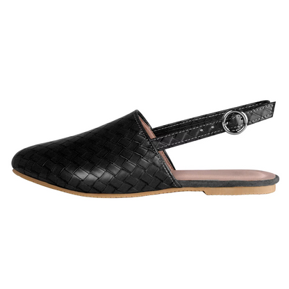 Women's Pointed Toe Flat Mule Sandals with Adjustable Buckle Strap and Breathable Insole