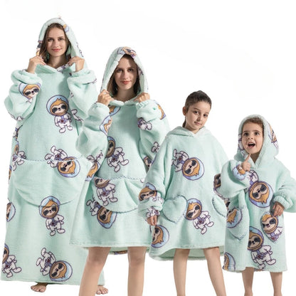 Oversized Hoodie Blanket with Pumpkin Design and Fleece Flannel Fabric, Machine Washable