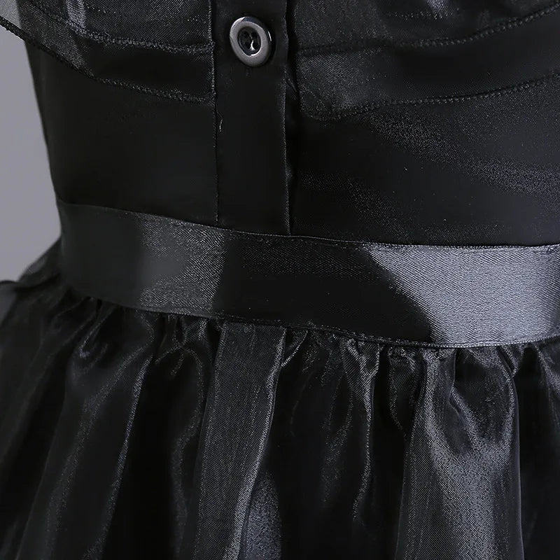 Girls Gothic Cake Gown Costume with Mesh Cutout Details and Layered Skirt