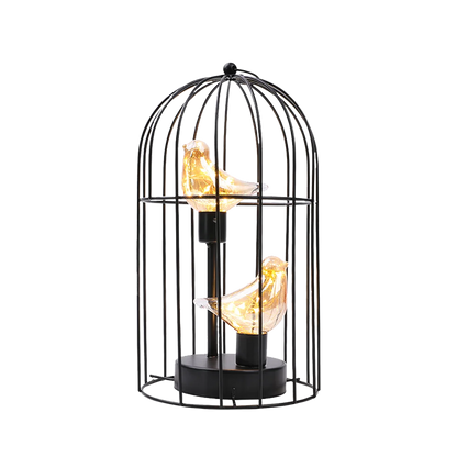 Warm White Fairy Light Table Lamp with Metal Birdcage Frame, Battery Operated