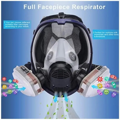 Full Face Respirator Mask with Anti-Fog Visor and Replaceable Filter Cartridges