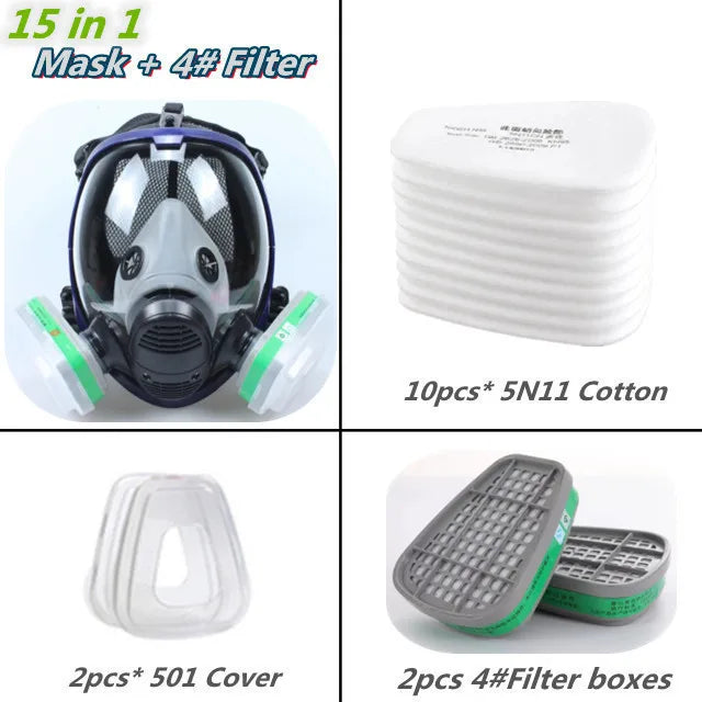 Full Face Respirator Mask with Anti-Fog Visor and Replaceable Filter Cartridges