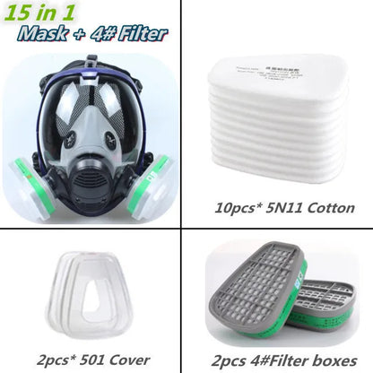 Full Face Respirator Mask with Anti-Fog Visor and Replaceable Filter Cartridges
