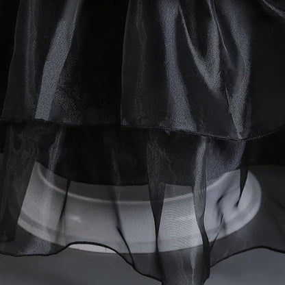 Girls Gothic Cake Gown Costume with Mesh Cutout Details and Layered Skirt
