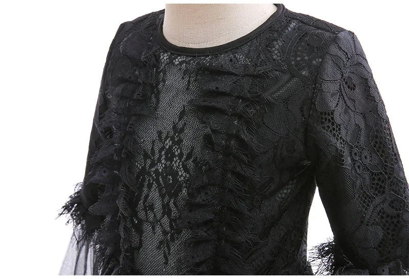 Evil Queen Witch Costume Dress for Girls Ages 4 to 6 with Lace Ruffle Trim