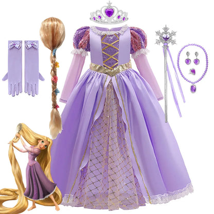 Girls Ball Gown Dress with Puff Sleeves and Applique Details for Ages 7 to 13