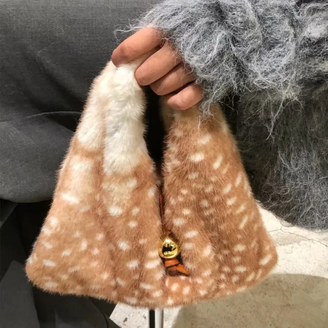 Luna Deer Pattern Faux Fur Bag