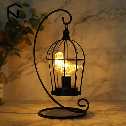 Warm White Fairy Light Table Lamp with Metal Birdcage Frame, Battery Operated