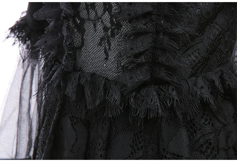 Evil Queen Witch Costume Dress for Girls Ages 4 to 6 with Lace Ruffle Trim