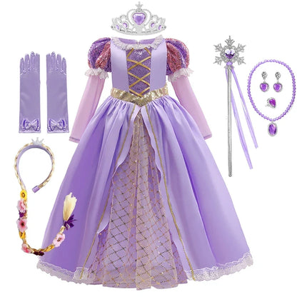 Girls Ball Gown Dress with Puff Sleeves and Applique Details for Ages 7 to 13