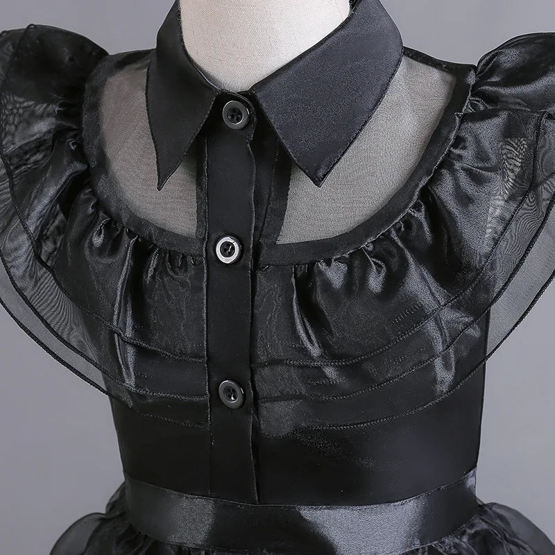 Girls Gothic Cake Gown Costume with Mesh Cutout Details and Layered Skirt