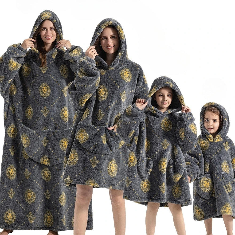 Oversized Hoodie Blanket with Pumpkin Design and Fleece Flannel Fabric, Machine Washable