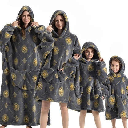 Oversized Hoodie Blanket with Pumpkin Design and Fleece Flannel Fabric, Machine Washable