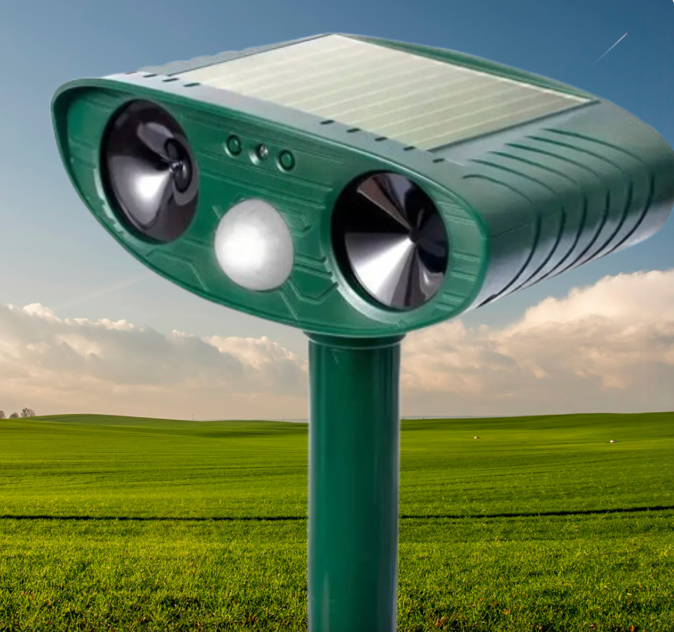 Motion Activated Animal Repeller with Ultrasonic Sound and LED Flashes, Solar Powered