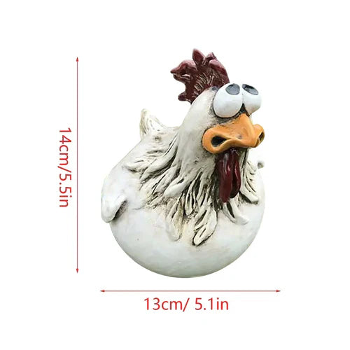 Resin Chicken Garden Statue with Freestanding Base and Painted Details