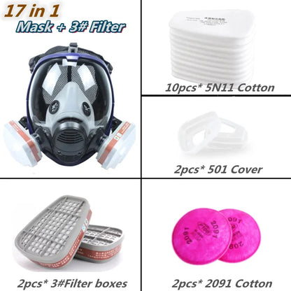 Full Face Respirator Mask with Anti-Fog Visor and Replaceable Filter Cartridges